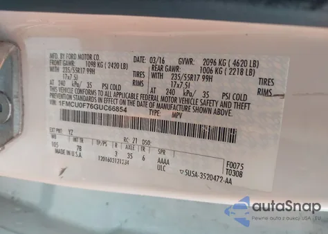 2016 Ford Escape S from USA, damaged, VIN 1FMCU0F76GUC66854